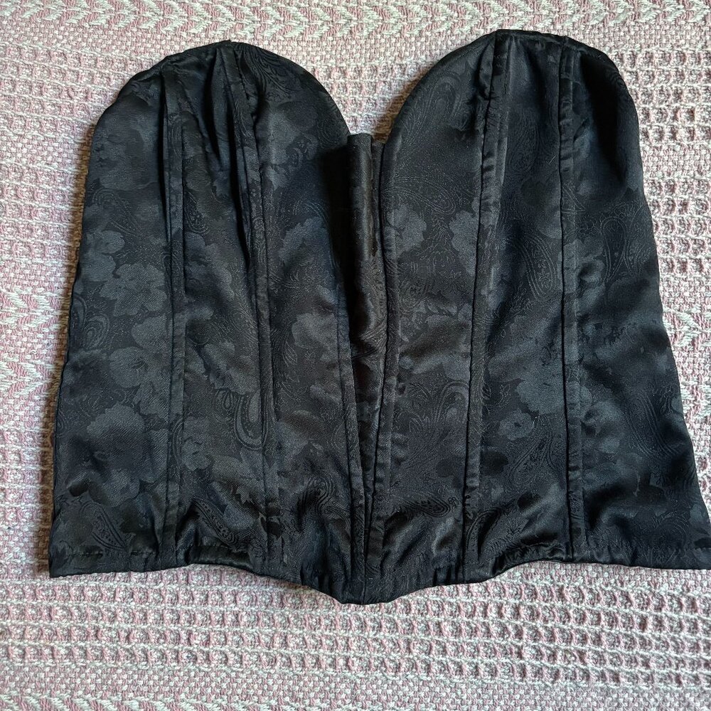 Vtg Victoria's Secret gold label black floral satin bustier corset top medium